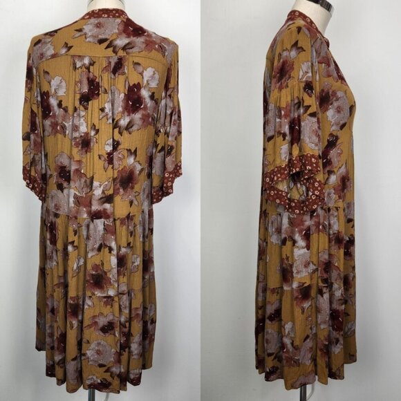 Uncle Frank Tiered Midi Shift Dress M Umber Rust Red V Neck Relaxed Bohemian - Picture 2 of 7